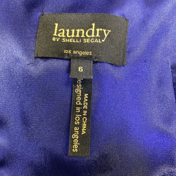 Laundry By Shelli Segal Black Lace Overlay Dress With Blue Underlay,  Size 6 - Picture 6 of 9